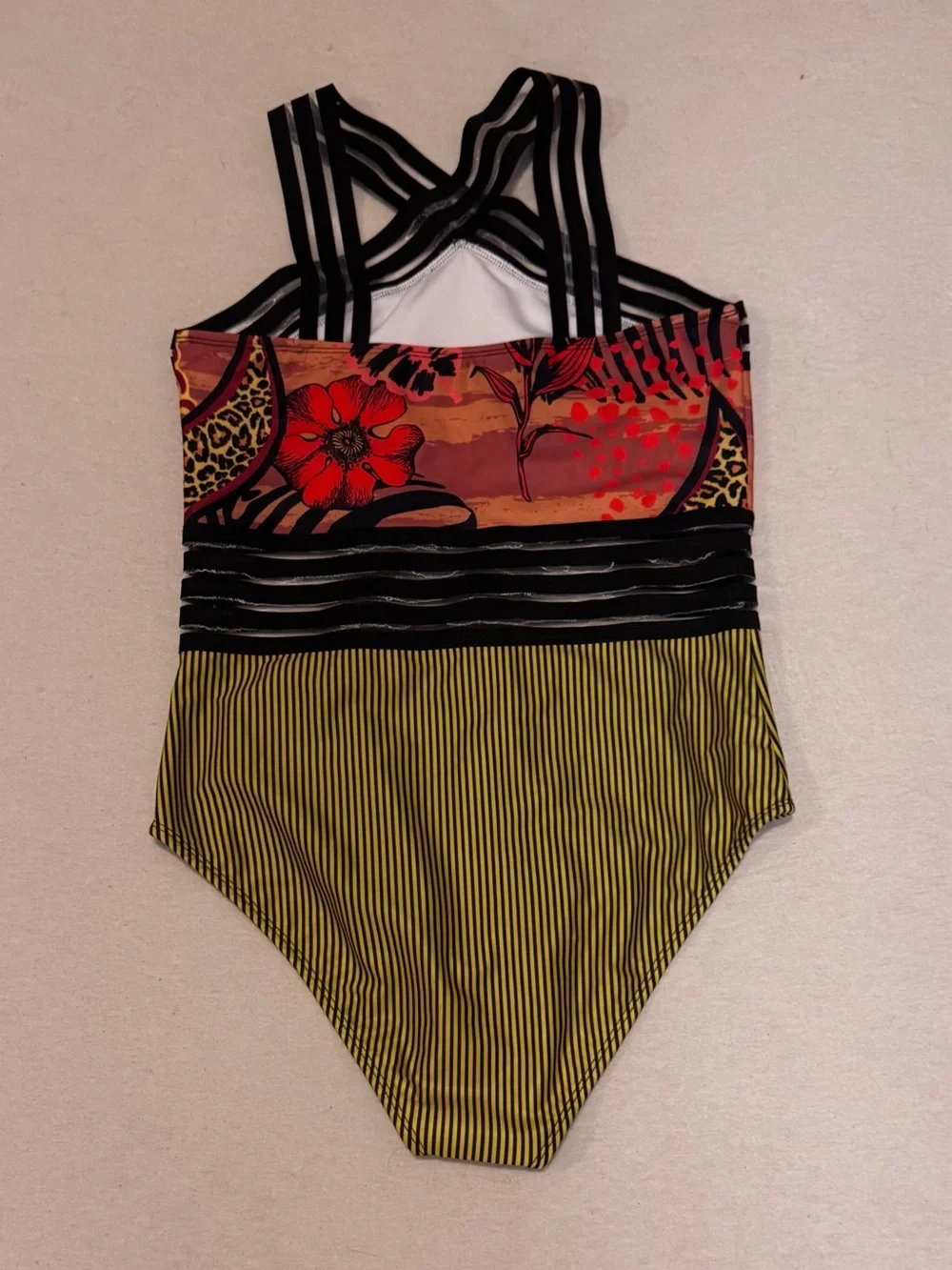 Averie Narelle Crossover One Piece Swimsuit Rouge Floral & Stripe, Artistic NWOT